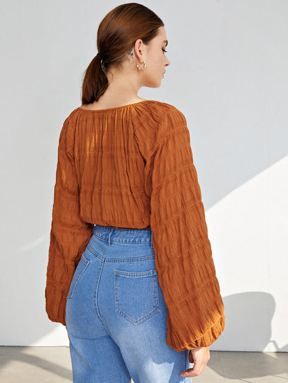 Lantern Sleeve Crinkle Top