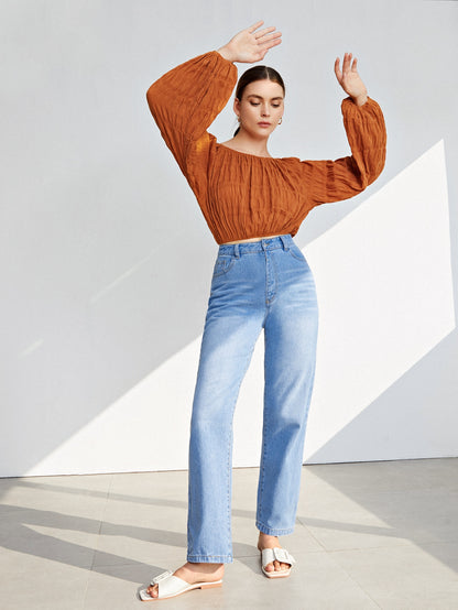 Lantern Sleeve Crinkle Top
