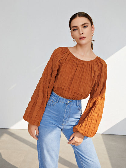 Lantern Sleeve Crinkle Top