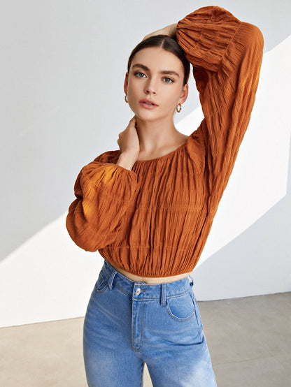 Lantern Sleeve Crinkle Top