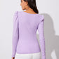 Puff Sleeve Notched Rib-knit Tee