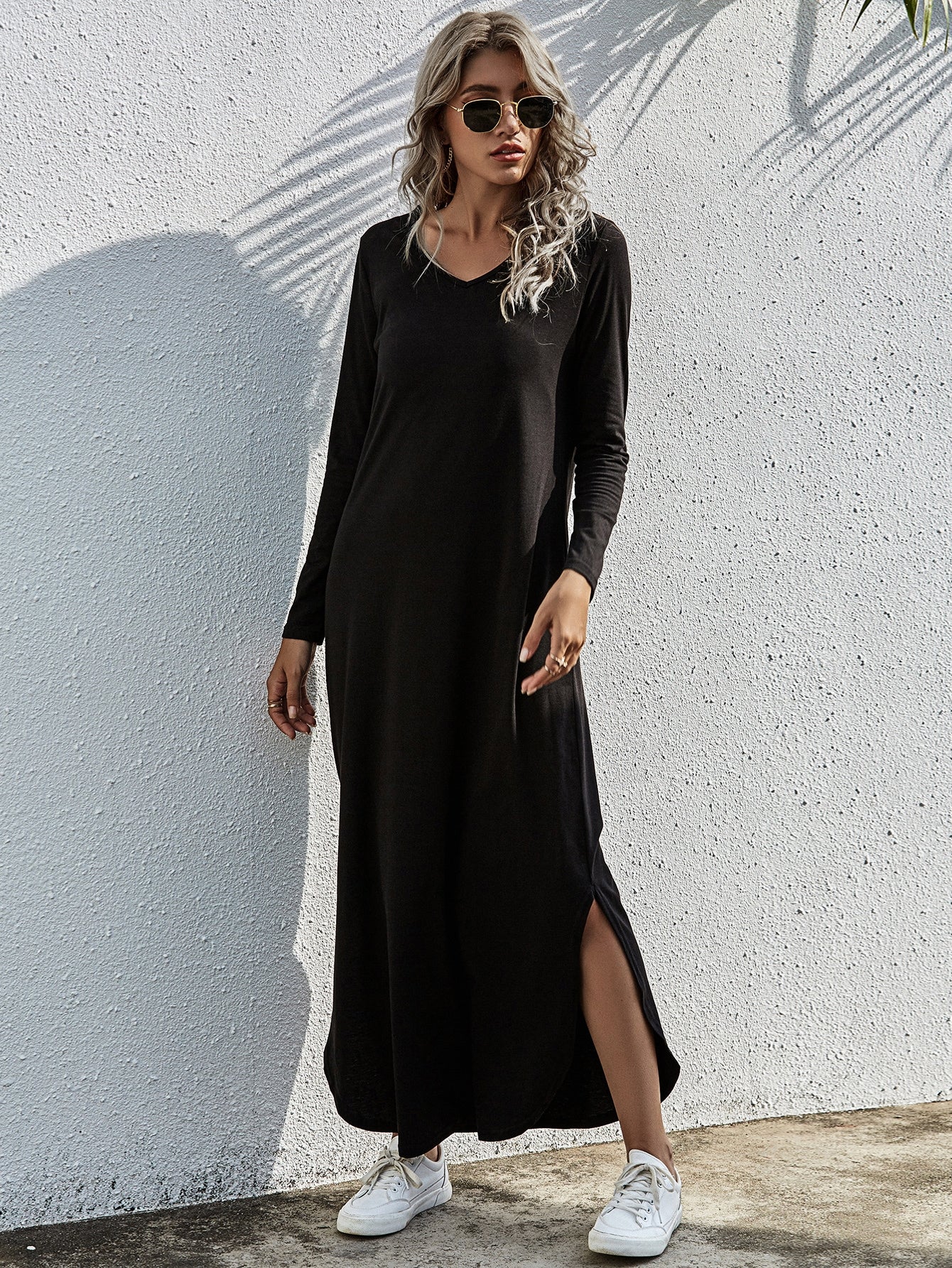 Solid Split Hem Tee Dress