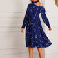 Asymmetrical Neck Ruffle Trim Self Tie Plants Print Dress
