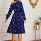 Asymmetrical Neck Ruffle Trim Self Tie Plants Print Dress
