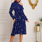 Asymmetrical Neck Ruffle Trim Self Tie Plants Print Dress