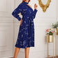Asymmetrical Neck Ruffle Trim Self Tie Plants Print Dress