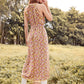 Allover Floral Ruffle Trim Belted Halter Dress