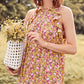 Allover Floral Ruffle Trim Belted Halter Dress