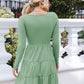 Square Neck Tiered Hem Solid Dress