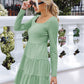 Square Neck Tiered Hem Solid Dress