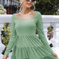 Square Neck Tiered Hem Solid Dress