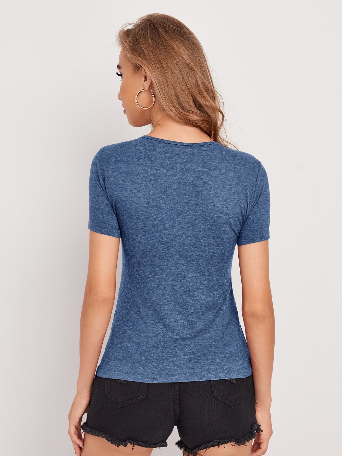 V-neck Solid Fitted Tee