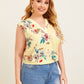 Plus Fold Pleated Front Sleeveless Floral Top