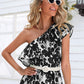 One Shoulder Ruffle Self Tie Floral Dress