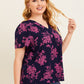 Plus Fold Pleated Detail Floral Top