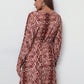 V-neck Snakeskin Print Belted Dress