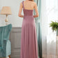 One Shoulder Applique Wrap Glitter Prom Dress