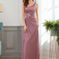 One Shoulder Applique Wrap Glitter Prom Dress