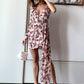 Layered Ruffle Trim Draped Floral Dress