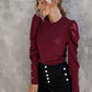 Button Detail Gigot Sleeve Tee
