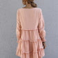 Shirred Cuff Layered Hem Smock Dress