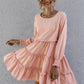Shirred Cuff Layered Hem Smock Dress
