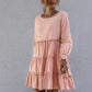 Shirred Cuff Layered Hem Smock Dress
