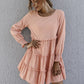 Shirred Cuff Layered Hem Smock Dress