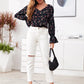 Flounce Sleeve Buttoned Front Floral Top