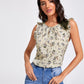 Gathered Neckline Ruffle Trim Floral Top