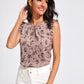 Gathered Neckline Ruffle Trim Floral Top