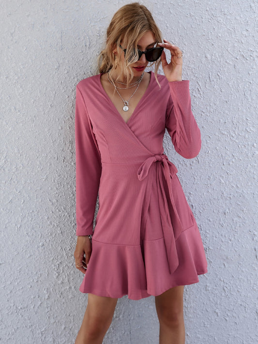 Ruffle Hem Wrap Tie Side Dress