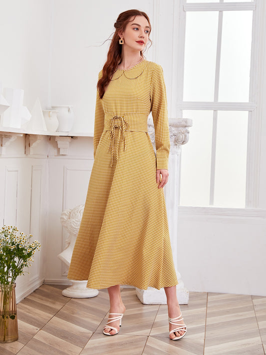 Corset Knot Front Gingham Dress