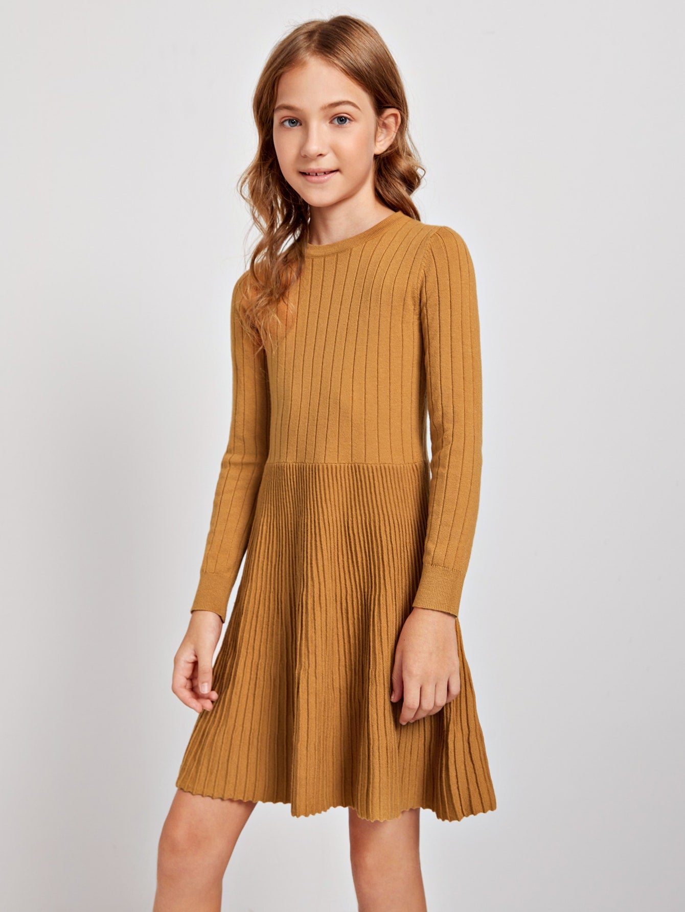 Girls Ribbed Knit Sweater Dress