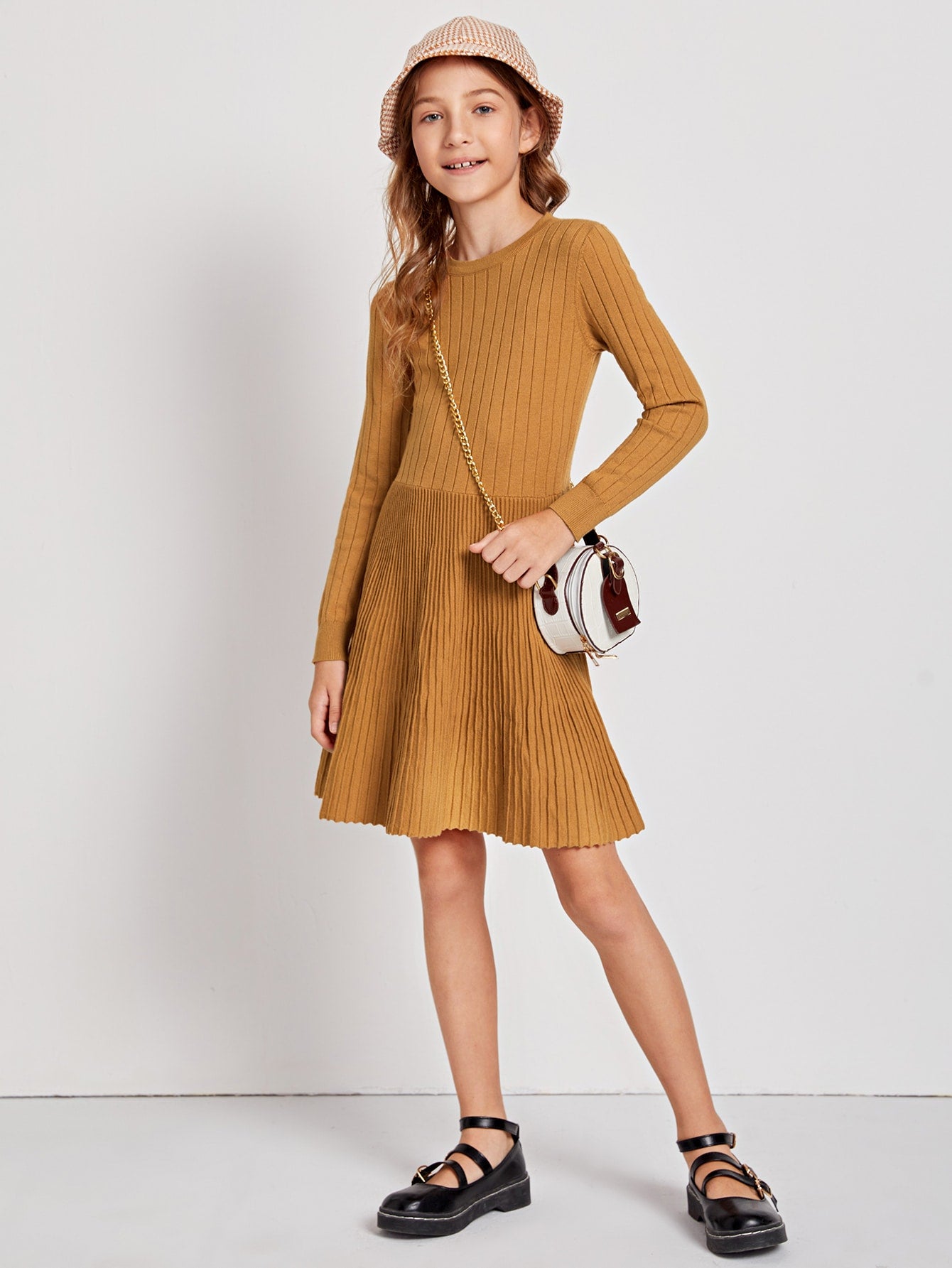 Girls Ribbed Knit Sweater Dress