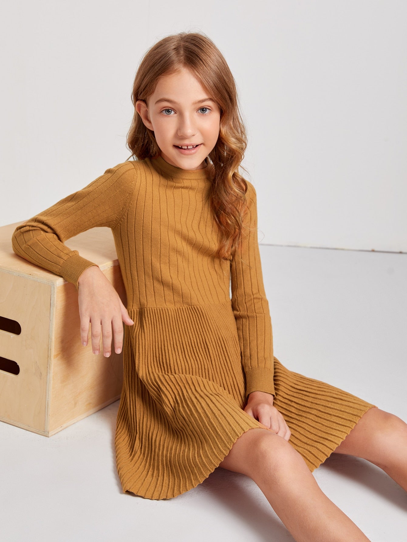 Girls Ribbed Knit Sweater Dress