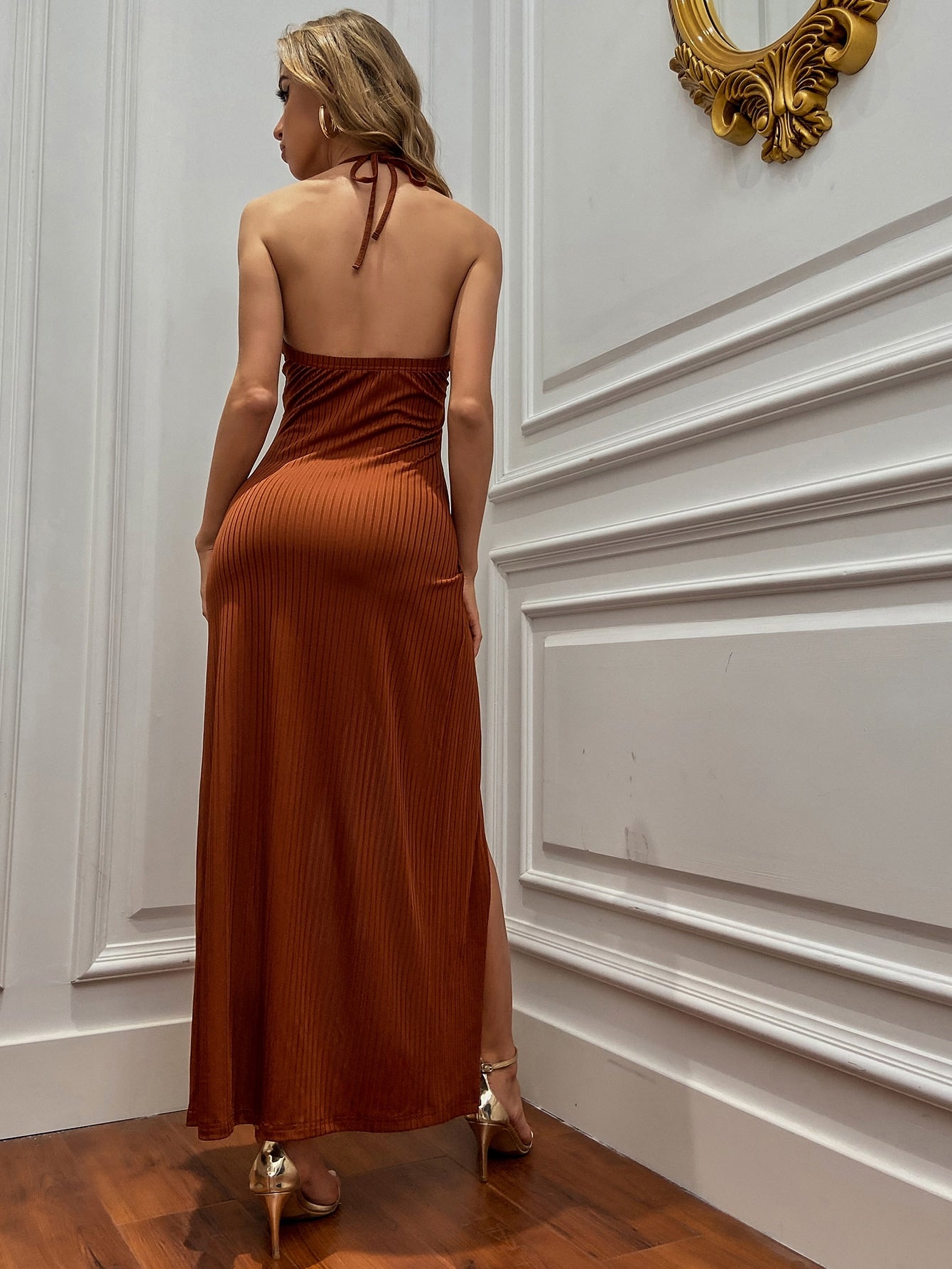 Backless Tulip Hem Halter Dress