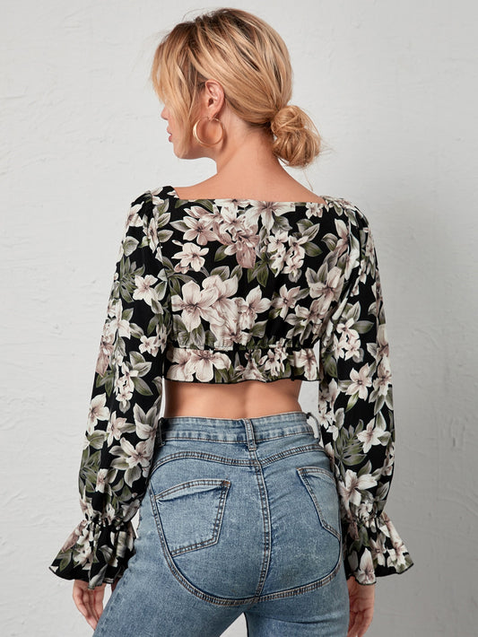 Allover Floral Square Neck Crop Top