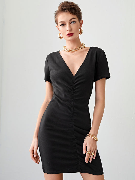 Solid Ruched Detail Dress