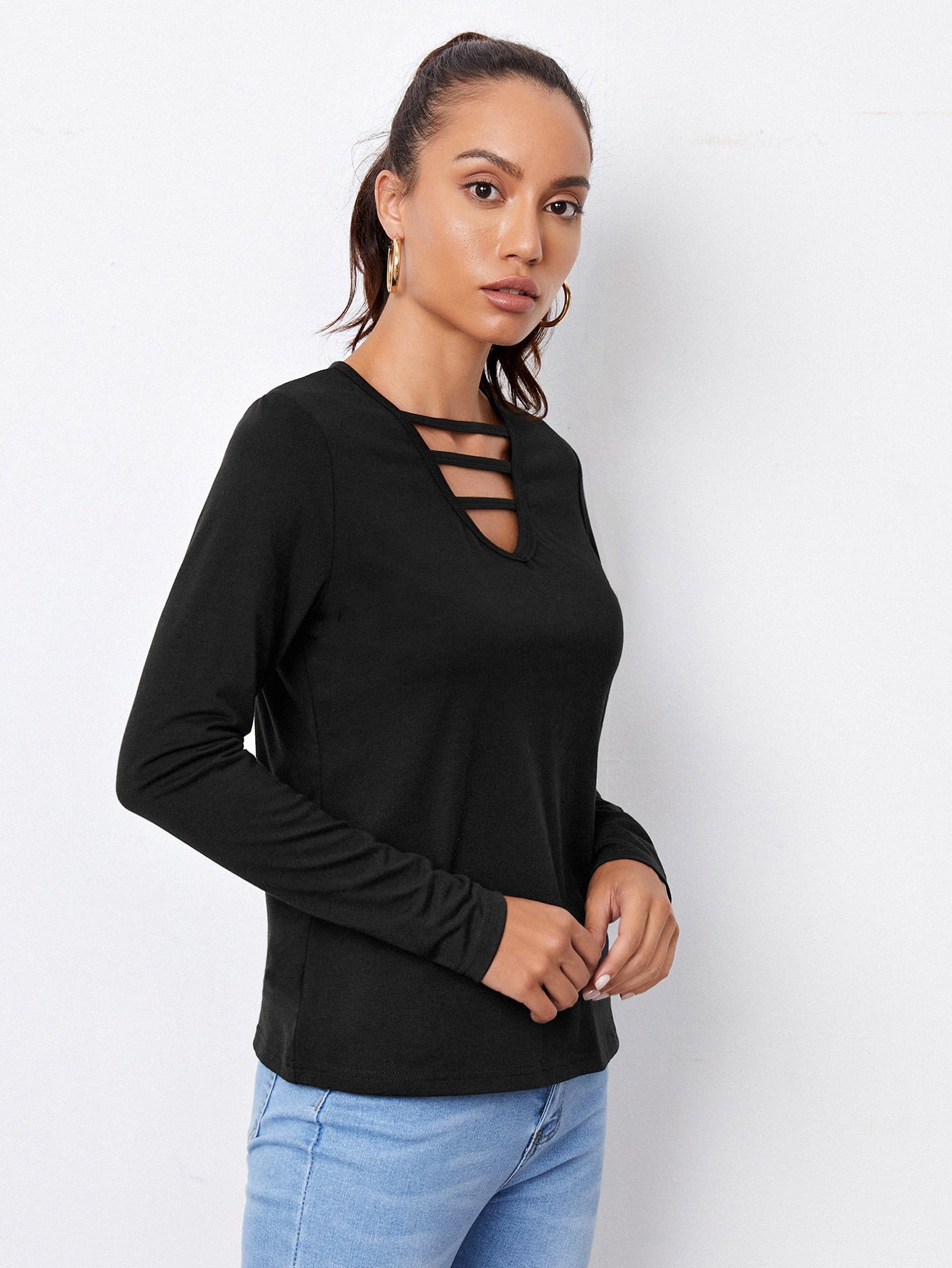 Cut Out Neck Solid Tee