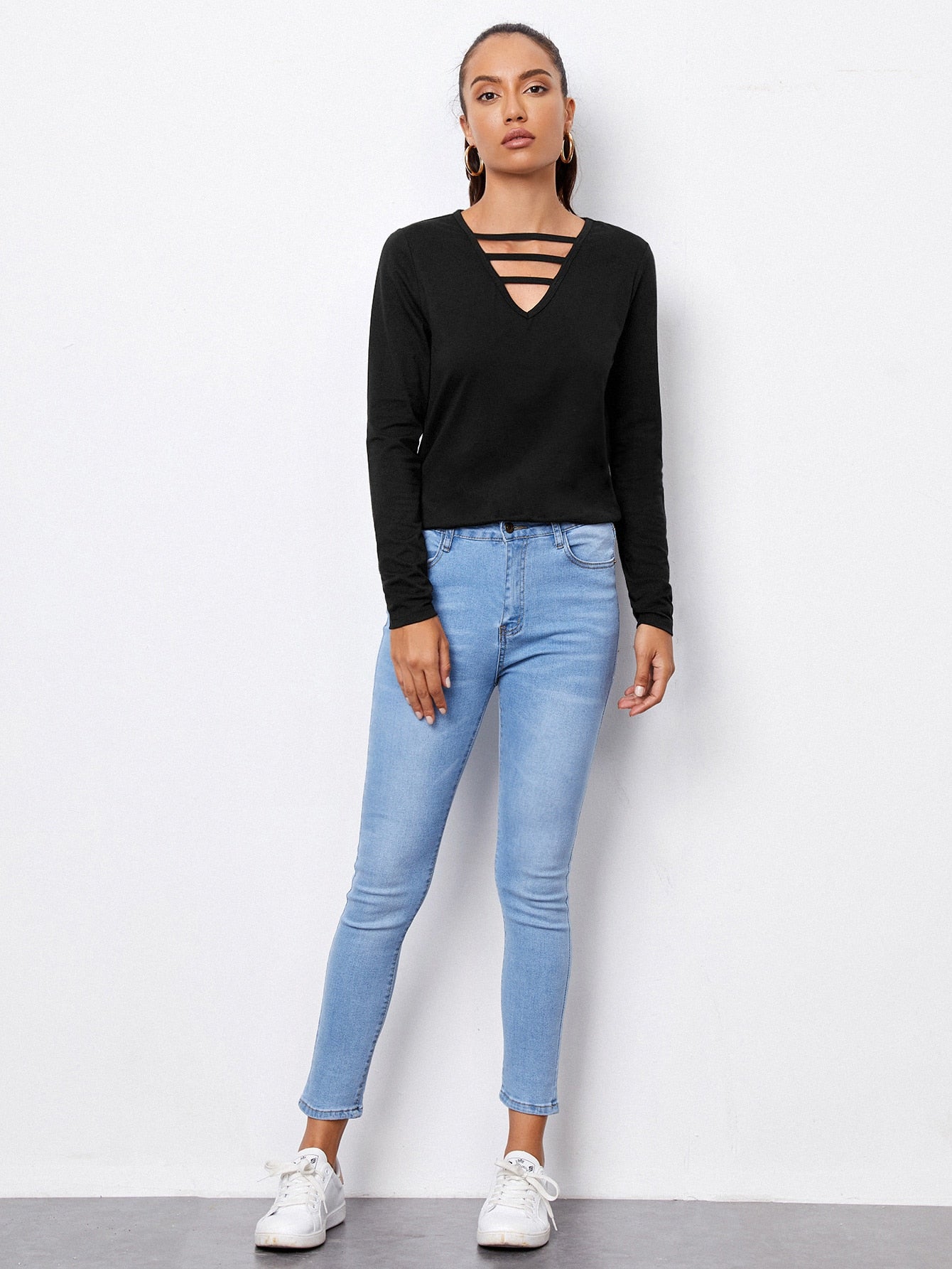 Cut Out Neck Solid Tee