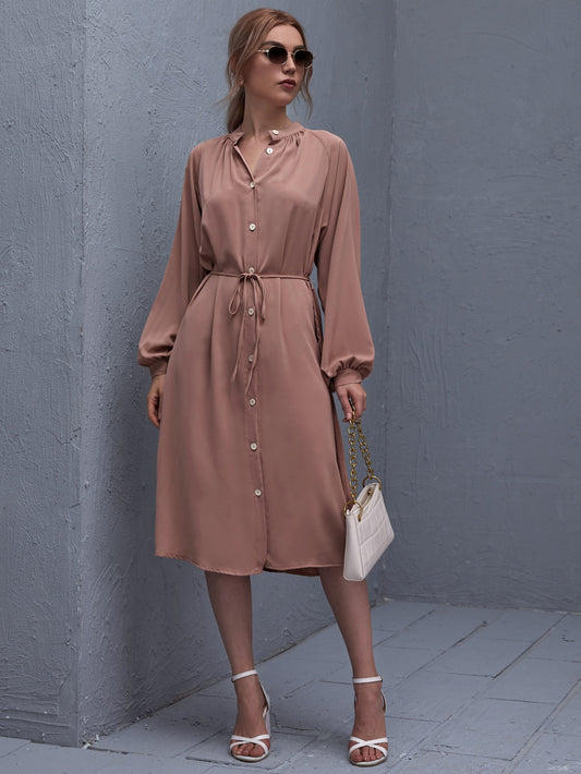 Raglan Sleeve Single Breasted Self Belted Dress