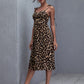 Shirred Back Knotted Split Thigh Hem Leopard Cami Dress