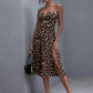 Shirred Back Knotted Split Thigh Hem Leopard Cami Dress