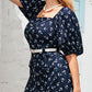 Allover Anchor Print Puff Sleeve Belted Dress