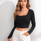 Button Front Frill Trim Tee