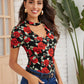Allover Floral Cut Out Front Tee