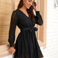 Guipure Lace Surplice Front Belted A-line Dress