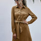 Solid Half Button Belted Shirt Dress