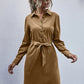 Solid Half Button Belted Shirt Dress